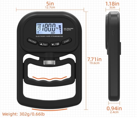 Elektroniczny Dynamometr do Pomiaru Siły Ręki - Zakres 180 kg, USB