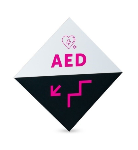 Tablica – po schodach w dół – z kierunkiem „w lewo”