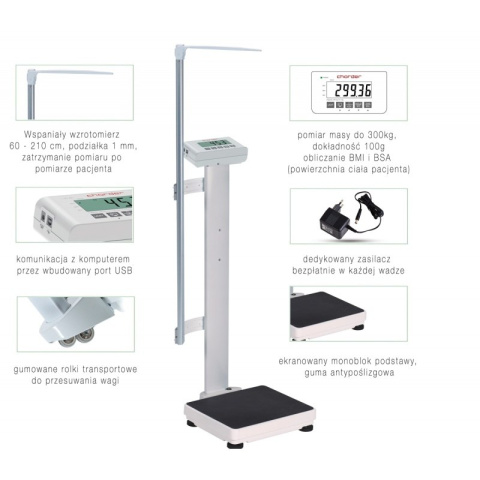 Waga kolumnowa medyczna CHARDER MS 4971 z BMI i BSA na kółkach + wzrostomierz teleskopowy